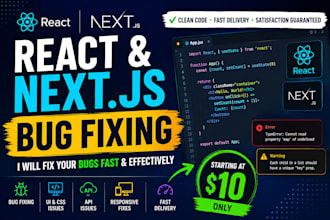 fix react next js javascript and frontend bugs