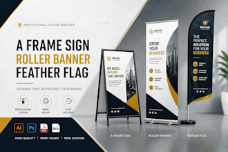 roller banner, feather flag and a frame sign