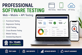 perform the functionality, API ,usability testing of web apps, mobile apps