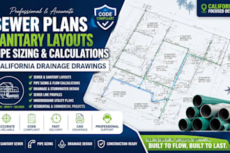 sewer plans sanitary layouts pipe sizing calculation california drainage drawing