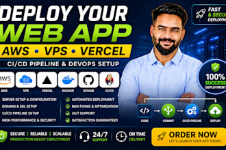 deploy your web app on AWS, vps or vercel with ci cd devops setup