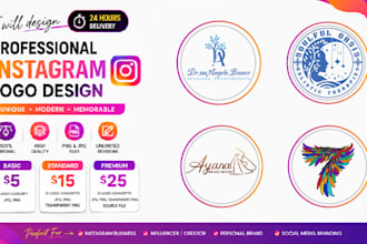 design a modern custom instagram and social media logo in 24h