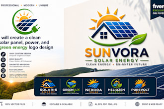 create clean solar panel power and green energy logo design