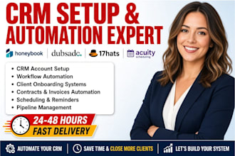 setup automate honeybook crm account, dubsado 17hats acuity scheduling workflow