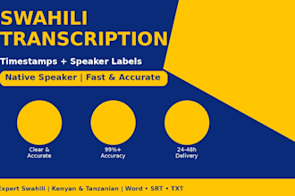 transcribe swahili audio to text with timestamps and speaker labels