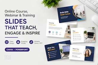 design engaging online course, webinar and training slides in canva