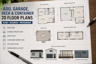 deck plan, adu plan, garage house plan, 2d floor plan container home