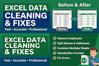 clean, format, merge, split excel data