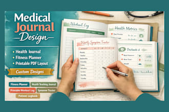 do medical journal, health journal, fitness planner printable pdf layout design