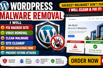 wordpress malware removal, fix hacked site, virus removal and clean malware