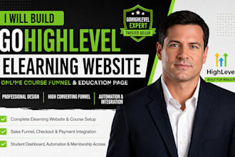 build gohighlevel elearning website online course funnel and education page