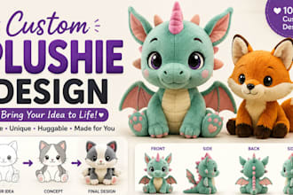design a custom plushie, stuffed animal, plush toy or character