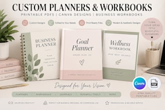 design custom planners, workbooks and printable pdfs in canva