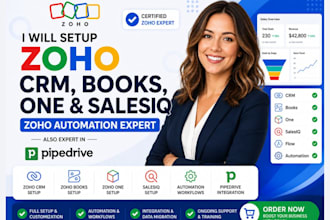 setup zoho CRM zoho books zoho one salesiq, zoho automation expert pipedrive
