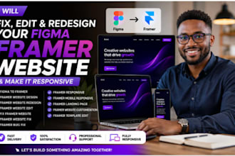 fix edit redesign your figma framer website landing page and make it responsive