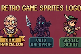 make pixel art logo design retro mascot game badge for your game brand or asset