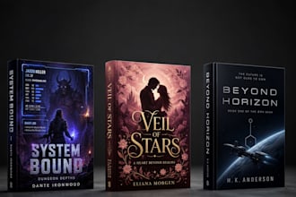 design a litrpg, romantasy or sci fi book cover, fantasy book cover design