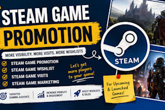 steam game promotion, steam game wishlist and game visit, steam game marketing