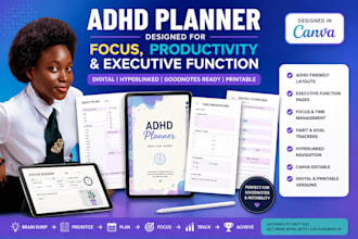 design adhd digital planner on canva goodnotes planner for focus productivity