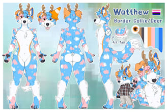 draw high quality furry ref sheet, nsfw ref sheet, anthro ref sheet, fursona