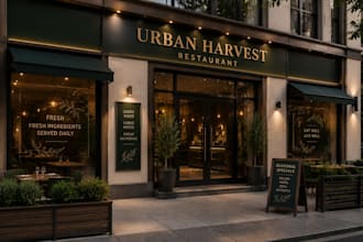 design storefront signage exterior branding and business facade mockup