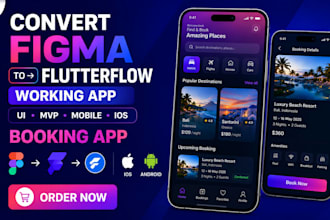 convert figma to flutterflow working app ui mvp mobile ios and booking app