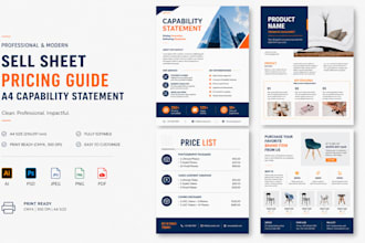 design sell sheet, pricing guide, or a4 capability statement
