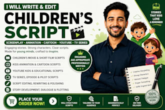 write redit children script screenplay kids animation youtube script tv series