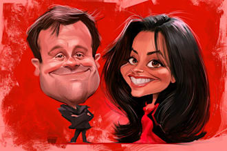 create professional caricatures for couples or wedding gift