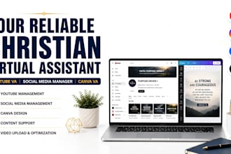 be your christian, youtube virtual assistant, social media manager, canva va