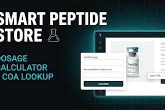 build peptide website with dosage calculator, coa lookup, woocommerce