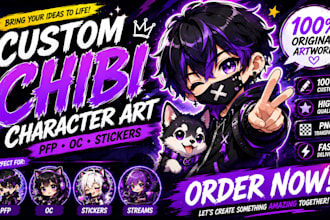 create custom chibi character art for pfp, oc and stickers