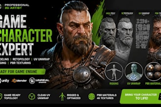 roblox game character modeling cgi retopology bust rigging uv pbr  unity blender