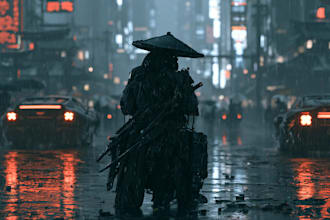 cyberpunk samurai street warrior