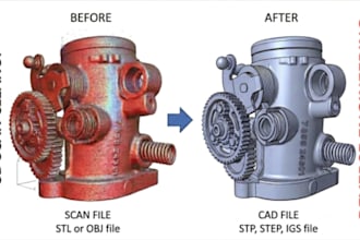 convert 3d scan stl obj to cad step file, reverse engineering, fix mesh stl cad