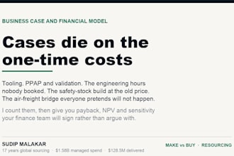 build the financial model and business case for a manufacturing decision