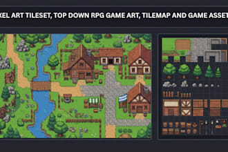 create pixel art tileset, top down rpg game art, tilemap and game assets