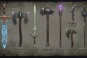 design unique sword, axe, medieval weapon, spear