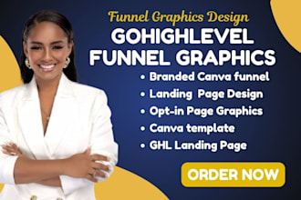 design branded canva funnel, landing page and opt in graphics for gohighlevel