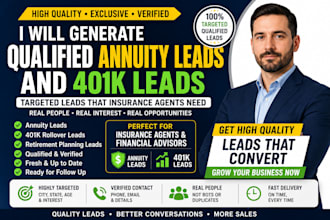 generate verify prospect,  qualified annuity and 401k leads for insurance agents