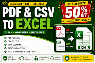 convert PDF and CSV files to clean excel spreadsheets