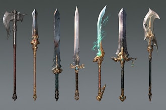 make creative concept art of weapons and items
