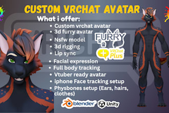 do 3d furry vr chat avatar vr character anime nsfw vtuber, vrm model vrc avatar
