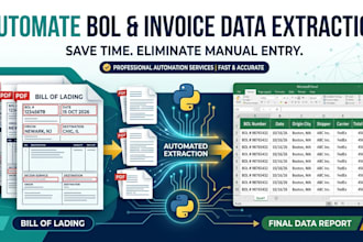 write a python script to extract data from PDF, bol, and invoices to excel