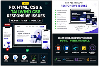 fix HTML, CSS, js, and tailwind CSS responsive issues