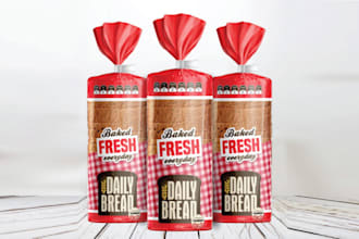design custom bread bag packaging, food packaging, pouch,design for baker