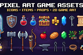 create pixel art game assets,icons, items and 2d pixel art for  your game