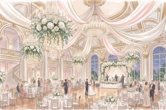 draw event sketch, wedding venue illustration, wedding flower decor