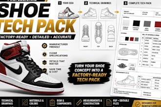 create a professional shoe tech pack for manufacturing