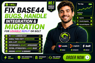 base44 bugs fixing, handle integration, migration for lovable replit